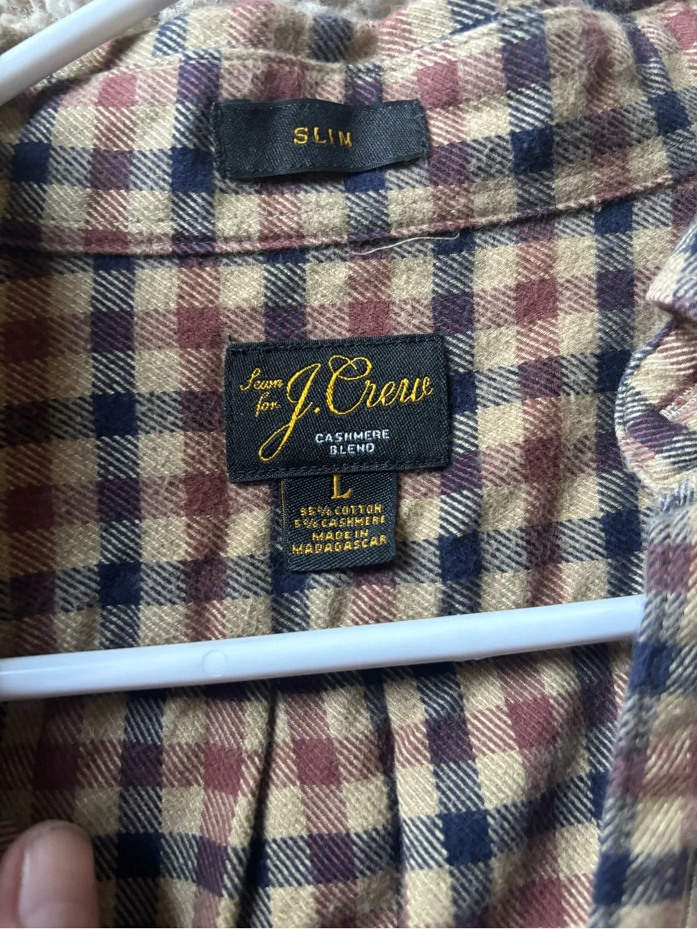 J Crew Men’s Cashmere Blend Brown Plaid Button-Down Shirt - Large